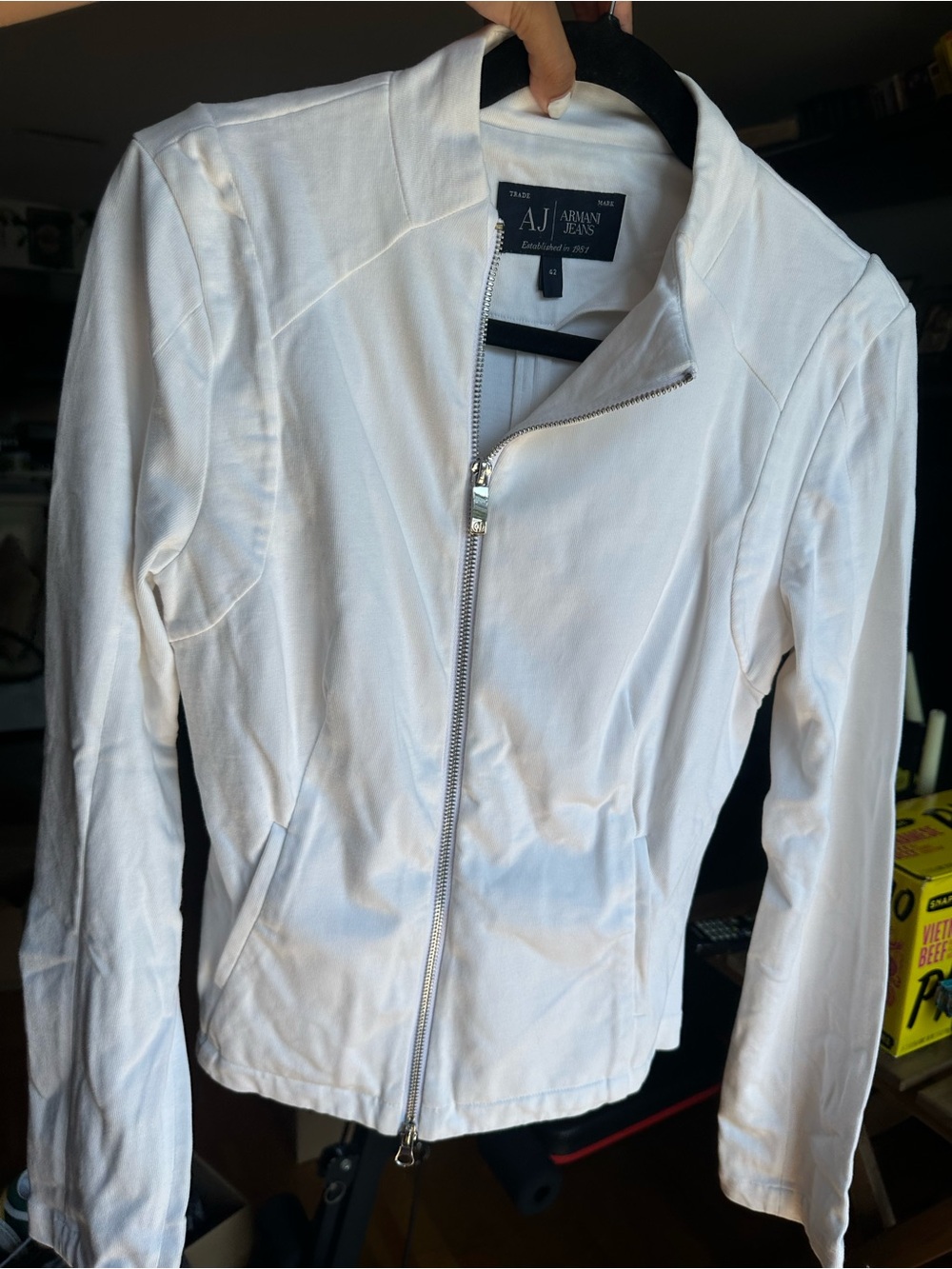 Armani Jeans (AJ) White Denim Moto Zip-Up Jacket
